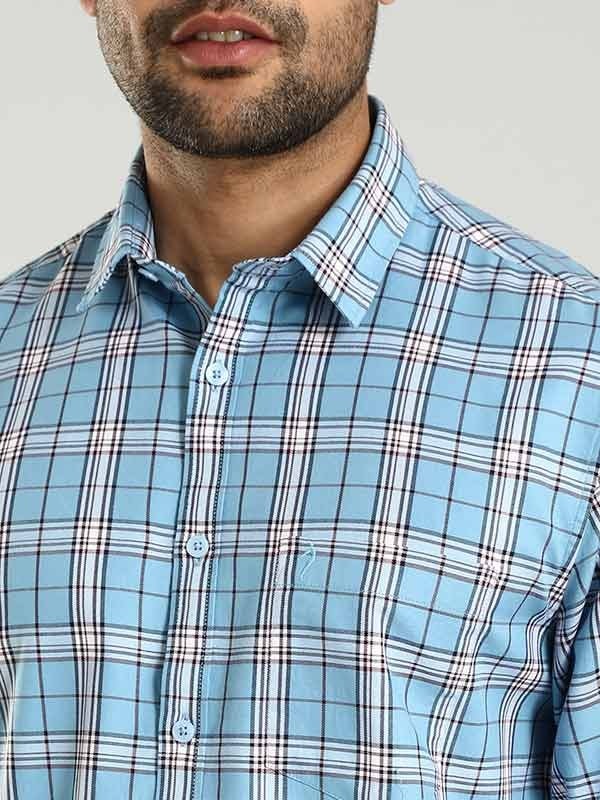 Indian Terrain Men's Regular Fit Full Sleeve Checkered Blue Shirt